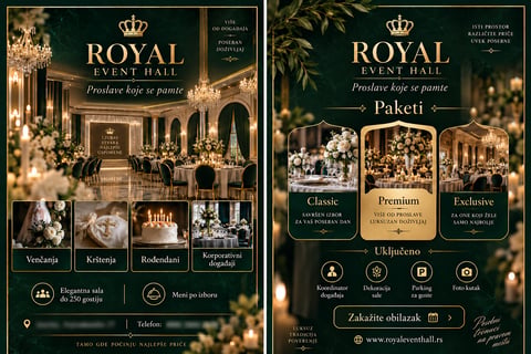 Portfolio primer A4 dvostranog prospekta za event salu