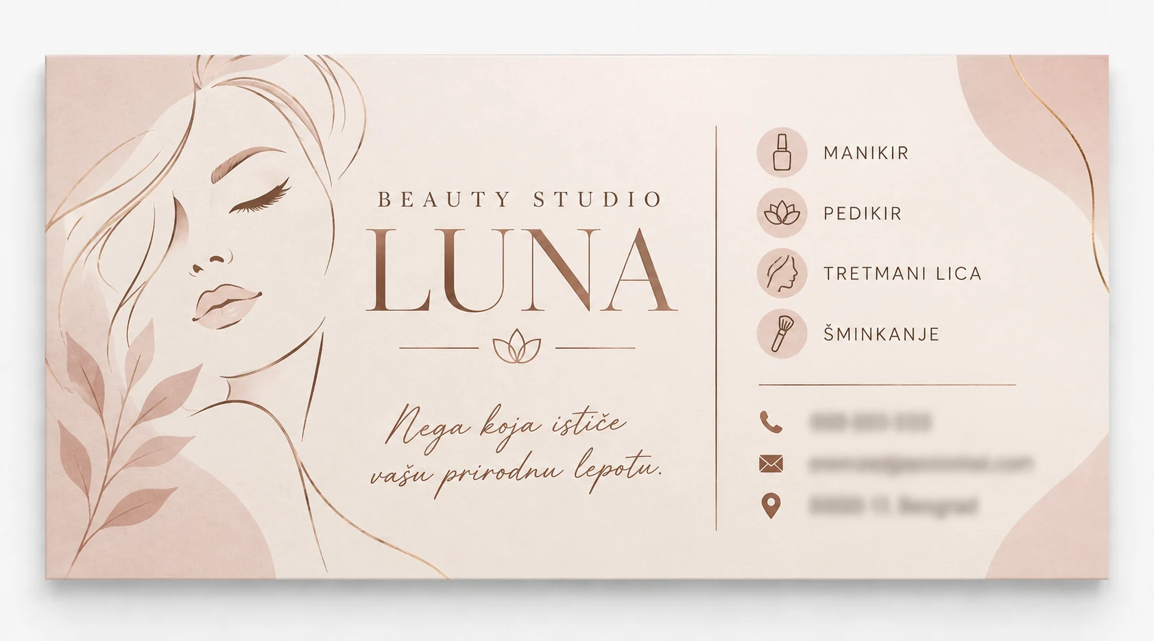Primer dizajna vizit karte za beauty studio